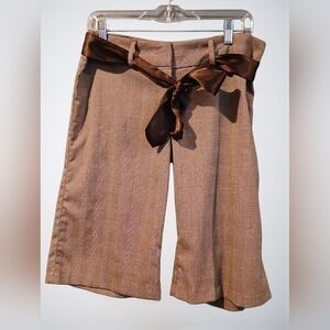Vtg Y2k Knee Length Cropped Pants Shorts Satin Belt Brown Grunge Forest 90s